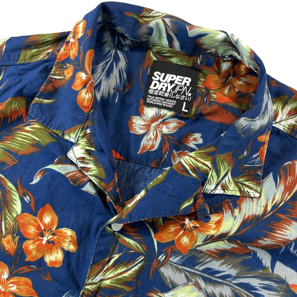 Superdry Button Up Shirt Mens Large Blue Tropical Floral Palm Leaf M4010004A